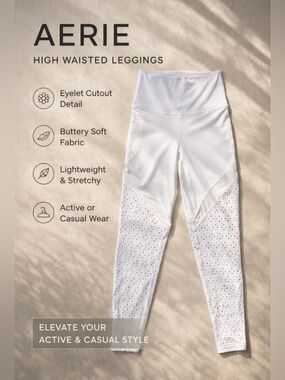Aerie High Waisted Leggings White Eyelet Cutout Athletic Yoga Pants Size Small
